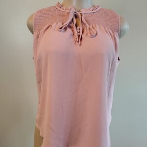 Ruffled Tie-Neck Smocked Yoke Camisole - Blush Pink